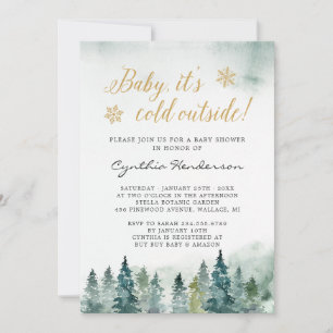 Winter Elegant Baby Shower Baby It's Cold Outside Invitation