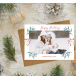 Winter Elegant & Botanical Christmas Family Name Holiday Card<br><div class="desc">This botanical and chic Christmas photo card is a perfect choice for anyone wanting to send a Christmas photo card to their loved ones this holiday season. The design features one full central image within a white frame adorned with elegant botanical decorations. At the top and at the bottom there...</div>