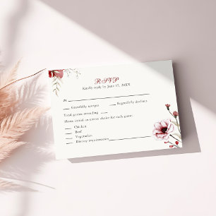 Winter Elegant Burgundy Floral Wedding RSVP Card