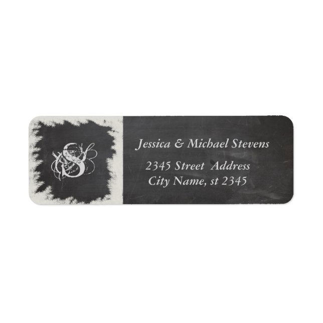 Winter Elegant chalkboard trendy wedding monogram Return Address Label (Front)