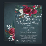 Winter elegant floral rustic engagement party invitation<br><div class="desc">Rustic elegant winter wngagement party stylish invitation template on a dark navy blue chalkboard featuring a beautiful burgundy wine and white peony roses bouquet with hunter green foliage, strings of white twinkle lights, and a chic typography script. Easy to personalise with your details! The invitation is suitable for elegant winter...</div>
