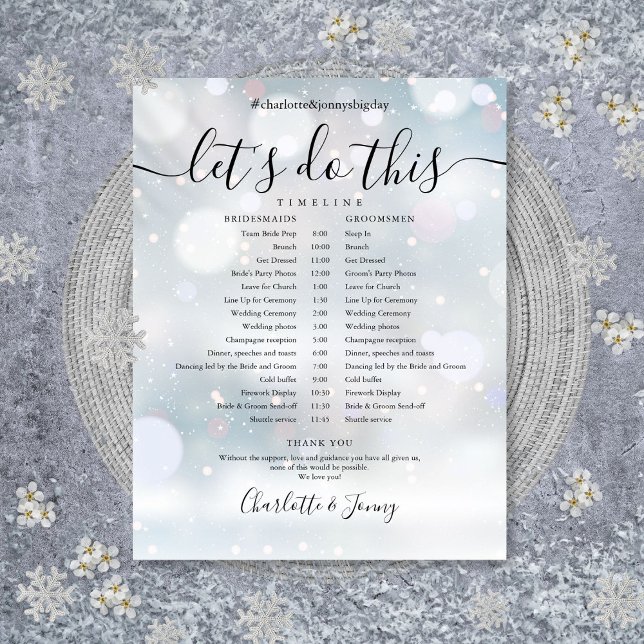 Winter Elegant Script Wedding Schedule Timeline (Winter Elegant Script Wedding Schedule Timeline)