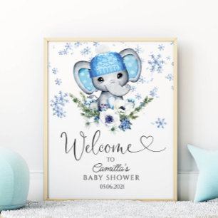 Winter Elephant Baby Shower Welcome Poster