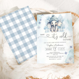 Winter Elephant Boy Baby It's Cold Outside Invitation