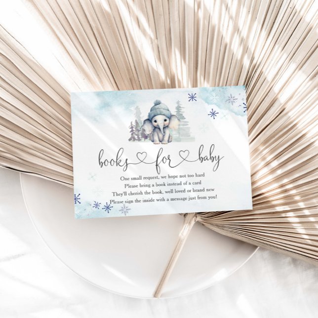Winter Elephant Boy Baby Shower Books For Baby Enclosure Card (Creator Uploaded)