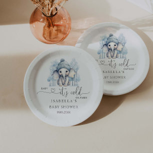 Winter Elephant Boy Baby Shower Paper Plate