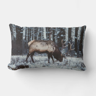 Winter Elk in Birch Forest Decorative Pillow