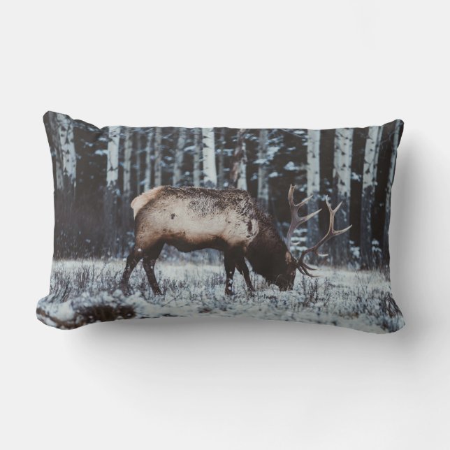 Winter Elk in Birch Forest Decorative Pillow (Front)