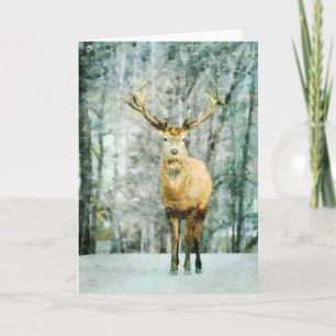 Winter Elk in Snow Watercolor Painting Blank Card