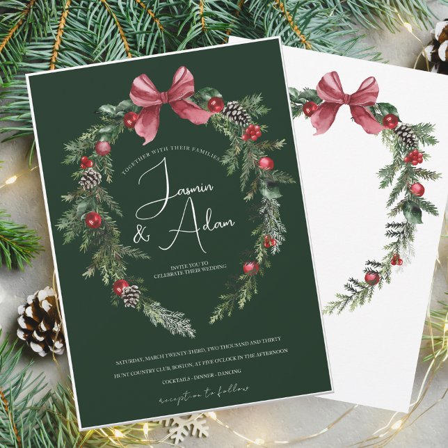 Winter Emerald Green Festive Christmas Wedding Invitation (Creator Uploaded)