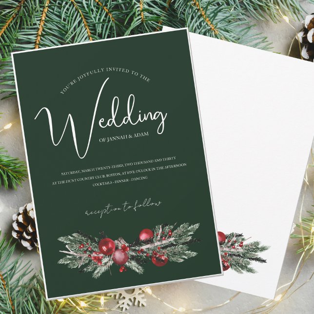 Winter Emerald Green Festive Christmas Wedding Invitation (Creator Uploaded)