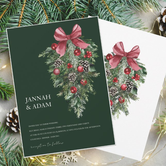 Winter Emerald Green Festive Christmas Wedding Invitation (Creator Uploaded)