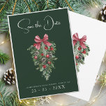 Winter Emerald Green Festive Christmas Wedding Save The Date<br><div class="desc">Winter Emerald Green Festive Christmas Wedding Save the Date Card - Elegant Foliage in Rustic Evergreen Hues. Embrace the enchantment of the season with our traditional Christmas wedding save-the-date card, adorned in the rich and festive colours of red and green. This elegant save-the-date card features delicate foliage accents that evoke...</div>