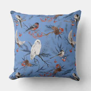 Winter End of Day Perching Birds Owls Pine Boughs Cushion