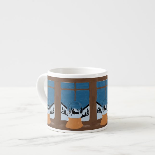Winter Espresso Mug - Snow Globe Scene (Front Left)