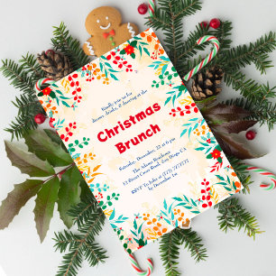 Winter Eucalyptus Pine Poinsettia Christmas Brunch Invitation