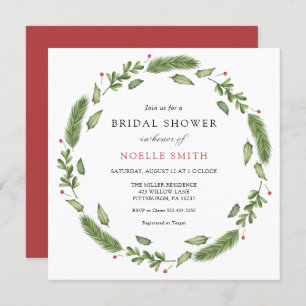 Winter Evergreen and Holly Bridal Shower Invitation