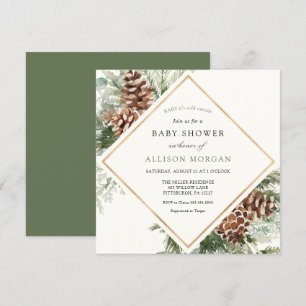 Winter Evergreen and Pine Baby Shower Invitation