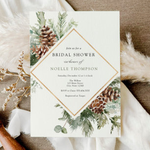 Winter Evergreen and Pine Bridal Shower Invitation