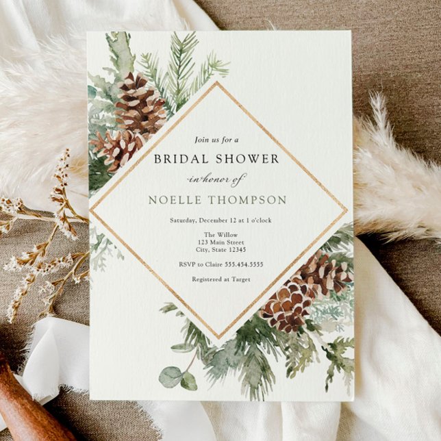 Winter Evergreen and Pine Bridal Shower Invitation (Creator Uploaded)