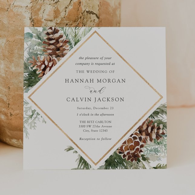 Winter Evergreen and Pine Wedding Invitation (Creator Uploaded)