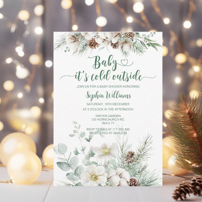 Winter evergreen baby its cold outside baby shower invitation (Creator Uploaded)