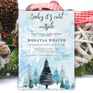 Winter evergreen baby its cold outside baby shower invitation