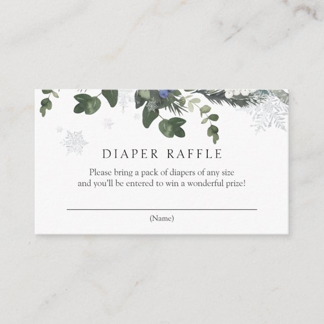 Winter Evergreen Blue Diaper Raffle Enclosure Card (Front)
