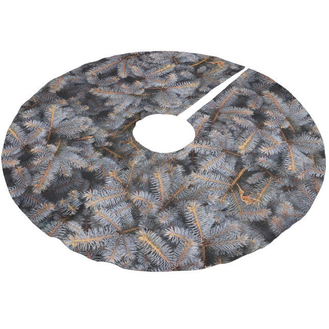 Winter Evergreen Blue Spruce Pine Tree Brushed Polyester Tree Skirt (Angled)