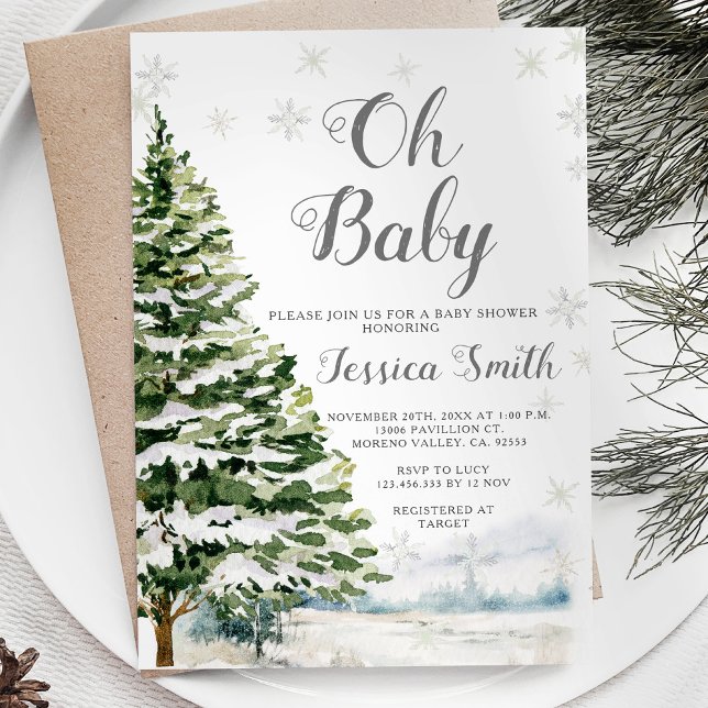 Winter Evergreen Christmas Baby Shower Invitation (Creator Uploaded)