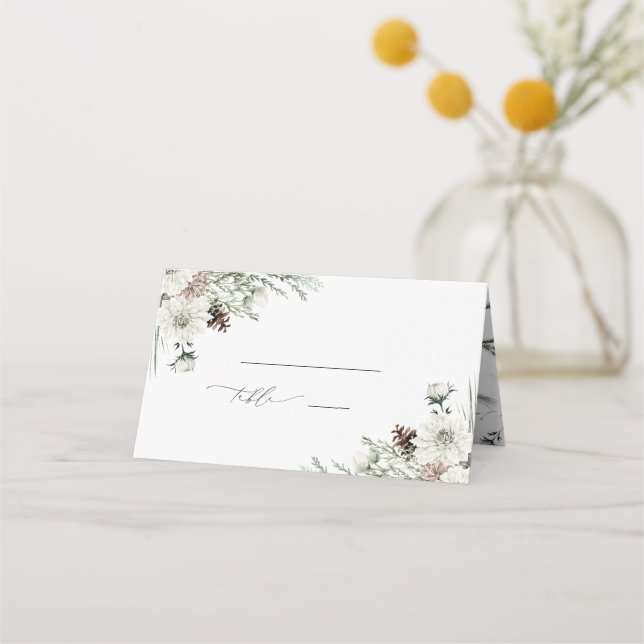 Winter Evergreen Elegant Bridal Shower Place Card (Front)