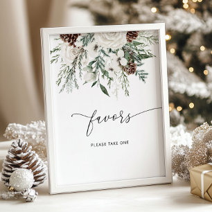 Winter evergreen elegant favours take a treat poster