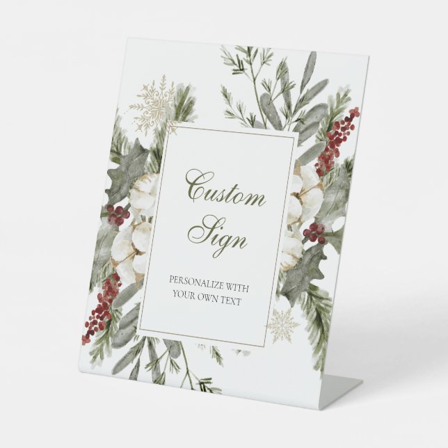 Winter Evergreen Elegant Wedding Custom Text Sign (Front)