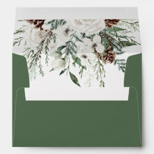 Winter evergreen elegant wedding envelope