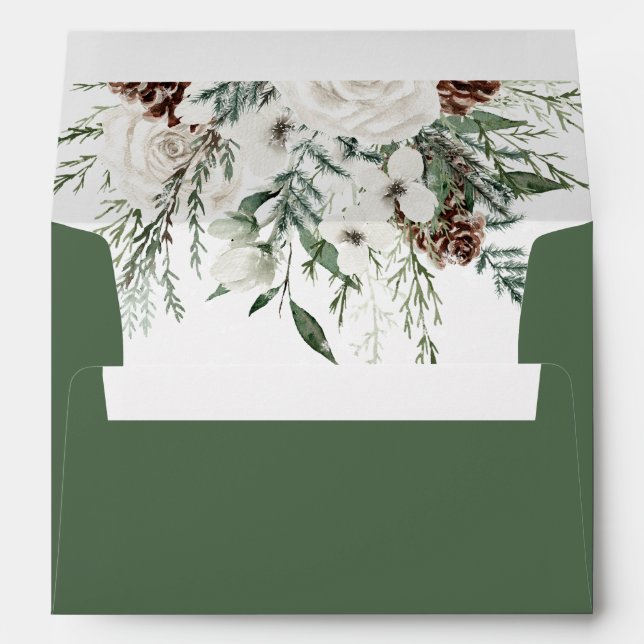 Winter evergreen elegant wedding envelope (Back (Bottom))