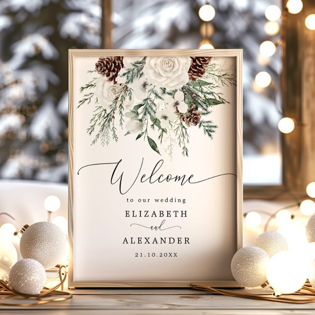 Winter evergreen elegant wedding welcome poster (Creator Uploaded)