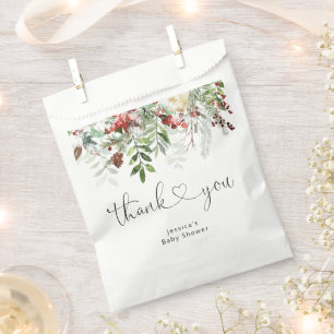 Winter evergreen festive foliage baby shower favour bag