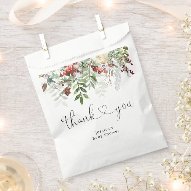 Winter evergreen festive foliage baby shower favour bag (Clipped)