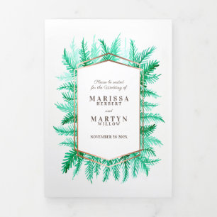 Winter evergreen green pine photo winter wedding Tri-Fold programme