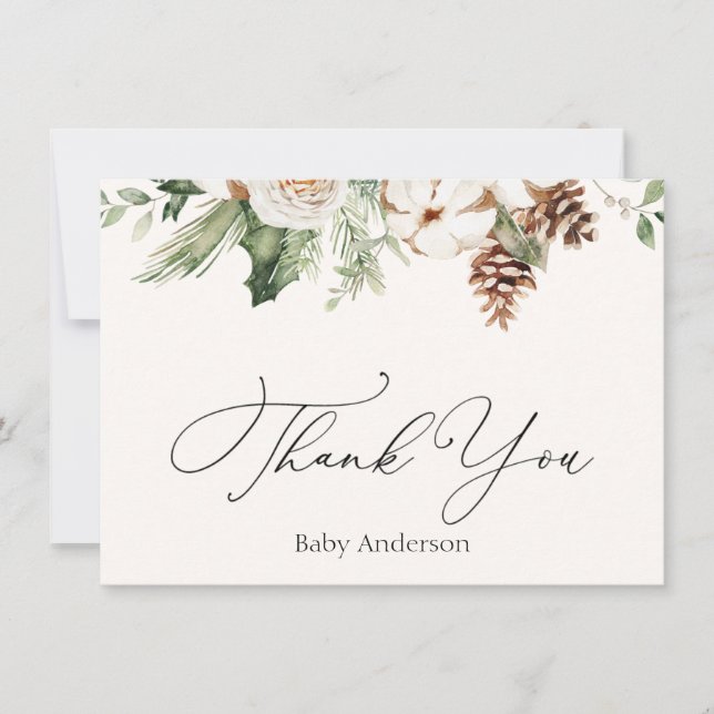 Winter Evergreen Greenery Thank You  Note Card (Front)