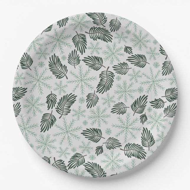Winter Evergreen Holiday  Paper Plate (Front)