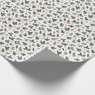 Winter Evergreen Holly and Pine Christmas Wrapping Paper