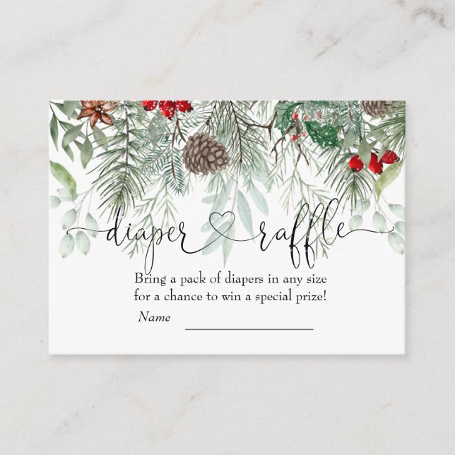 Winter Evergreen Pine Baby Shower Diaper Raffle  Enclosure Card (Front)