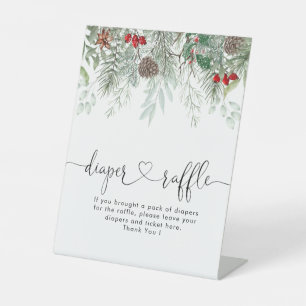 Winter Evergreen Pine Baby Shower Diaper Raffle  Pedestal Sign