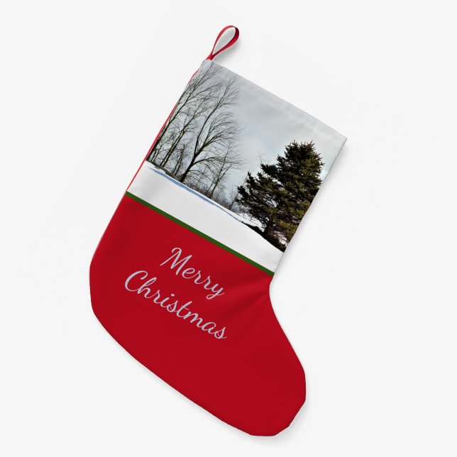Winter Evergreen Tree Small Christmas Stocking (Front (Hanging))