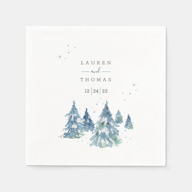 Winter Evergreen Tree Watercolor Wedding Napkin (Front)