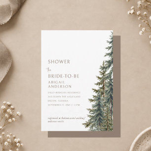 Winter Evergreen Trees Mocha Taupe Bridal Shower Invitation