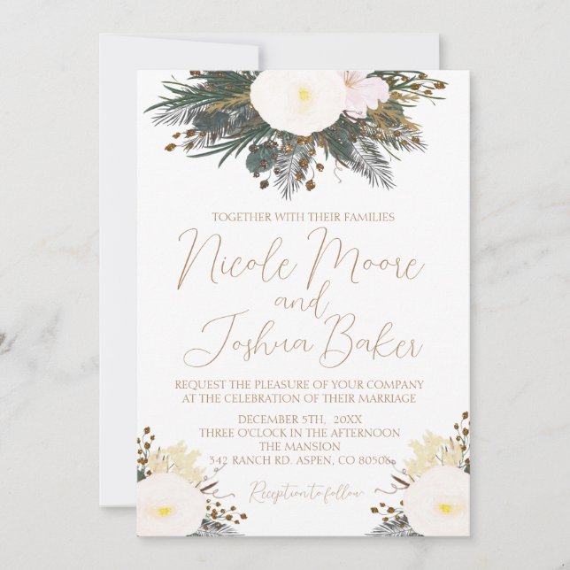 Winter Evergreen Wedding Invitation (Front)