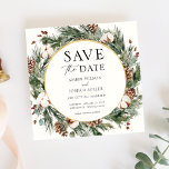 Winter Evergreen Wedding Save the Date Invitation<br><div class="desc">Elegant Winter-themed Save the Date invitation features a gold frame surrounded by watercolor evergreen,  pines and winter florals. Personalise with your information or click "Click to customise further" to edit font styles,  size and colours. Matching items available in the Adore Paper Co Zazzle shop.</div>