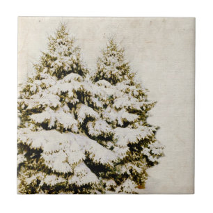 Winter Evergreens Vintage Ceramic Tile